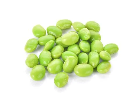 Green soybeans on white background Stock Photos