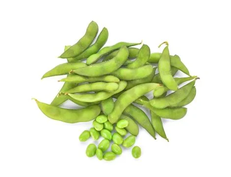 Green soybeans on white background Foto stock
