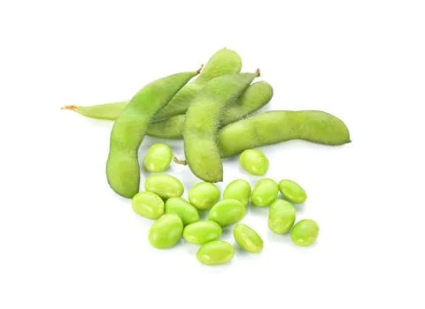 Green soybeans on white background Stock Photos