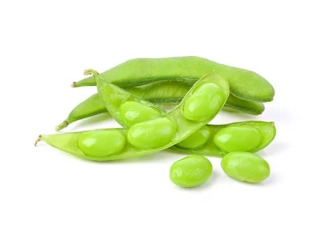 Green soybeans on white background Stock Photos