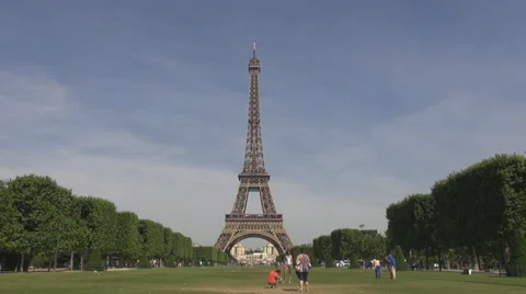Green space champ de mars in Paris Eiffel tower structure tourists enjoy France Stock Footage 51656007