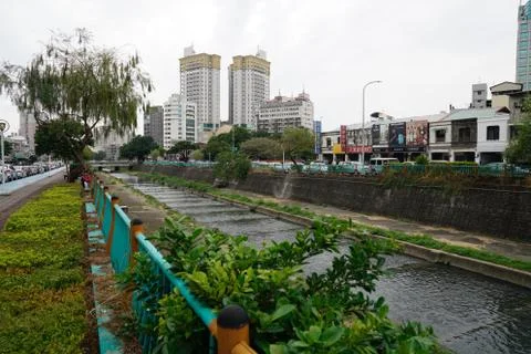 Green spaces and a river in Taichung town Stock Photos