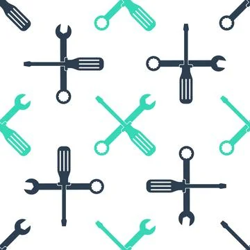 Green Spanner and screwdriver tools icon isolated seamless pattern on white イラスト素材
