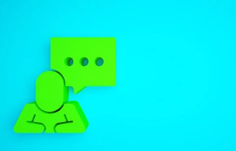 Green Speech bubble chat icon isolated on blue background. Message icon. Comm Stock Illustration