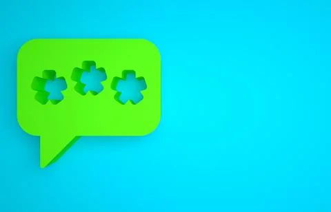 Green Speech bubble chat icon isolated on blue background. Message icon Stock Illustration