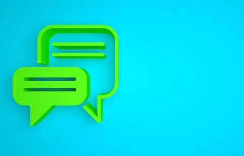 Green Speech bubble chat icon isolated on blue background. Message icon Illustrazione stock