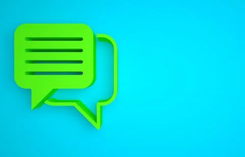 Green Speech bubble chat icon isolated on blue background. Message icon Illustrazione stock