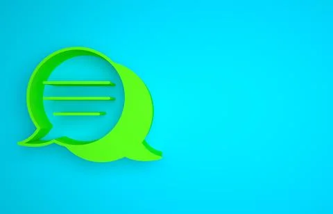 Green Speech bubble chat icon isolated on blue background. Message icon Illustrazione stock