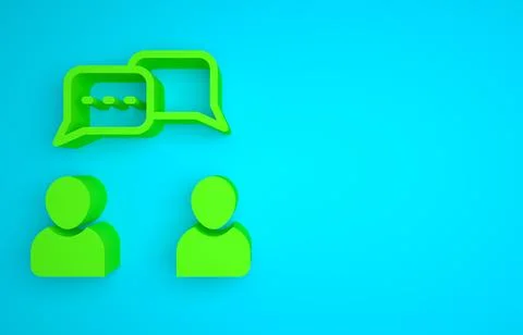 Green Speech bubble chat icon isolated on blue background. Message icon Illustrazione stock