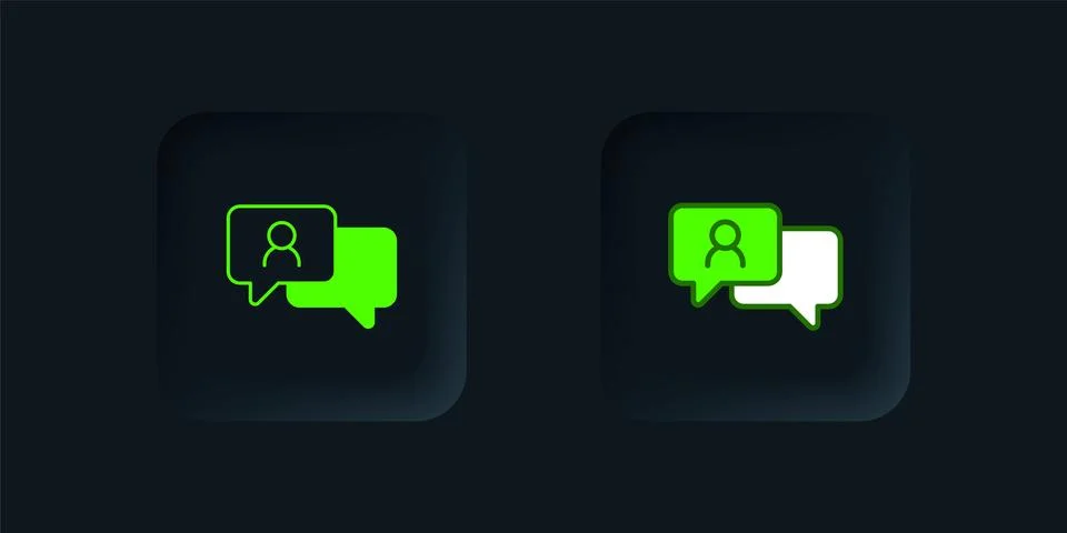 Green Speech bubble chat icon isolated on black background. Message icon. C.. Stock Illustration