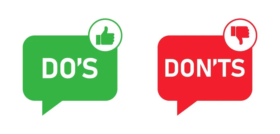Green speech bubble D Os with thumbs up red speech bubble D O N' Ts Stock Illustration