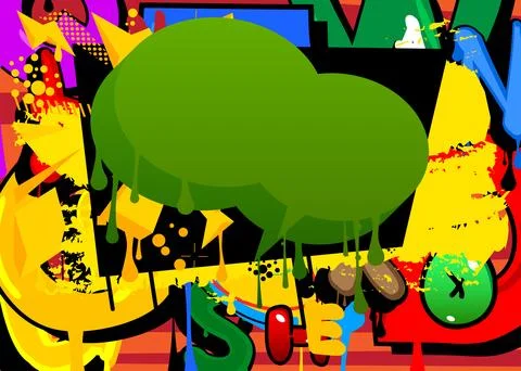 Green Speech Bubble Graffiti with abstract elements Background. Urban paint.. Illustrazione stock
