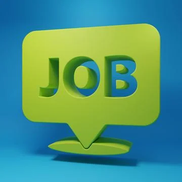 Green Speech bubble with job icon isolated on blue background. Recruitment .. Stock Illustration