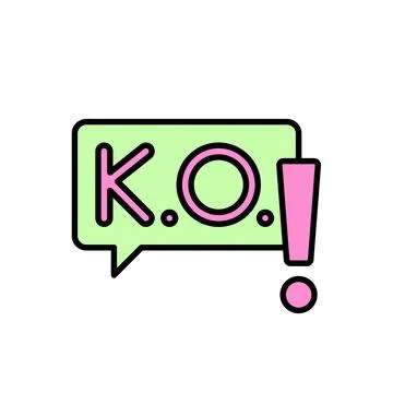 Green speech bubble with K.O. and pink exclamation point Stock Illustration