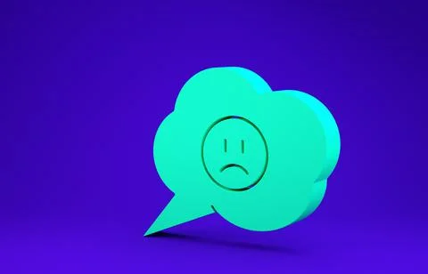 Green Speech bubble with sad smile icon isolated on blue background. Emoticon Stock Illustration