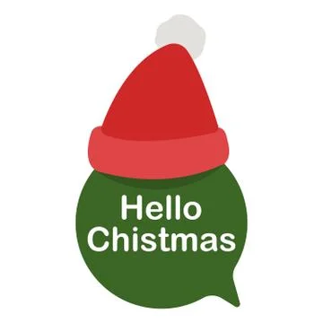 Green Speech Bubble With Santa Hat Vector Illustration flat icon Stock Illustration