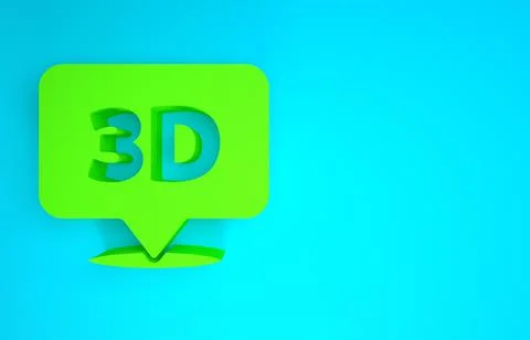 Green Speech bubble with text 3D icon isolated on blue background. Minimalism Stock Illustration