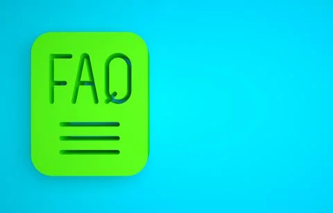 Green Speech bubble with text FAQ information icon isolated on blue background Stock Illustration
