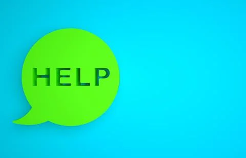 Green Speech bubble with text Help icon isolated on blue background. Minimalism Stock Illustration