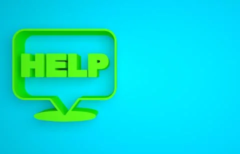 Green Speech bubble with text Help icon isolated on blue background. Minimalism Stock Illustration
