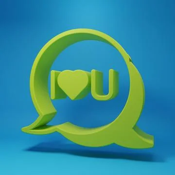 Green Speech bubble with text I love you icon isolated on blue background. .. 스톡 일러스트
