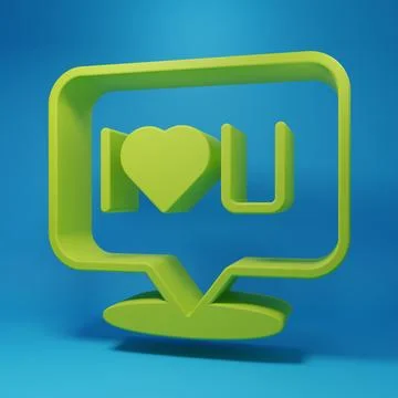 Green Speech bubble with text I love you icon isolated on blue background. .. Stock Illustration