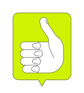 Green speech bubble with thumb up gesture linear flat color vector icon Stock Illustration