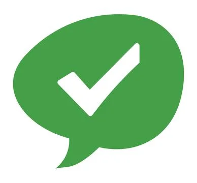 Green speech bubble with white checkmark symbol check mark tick approval Stock Illustration