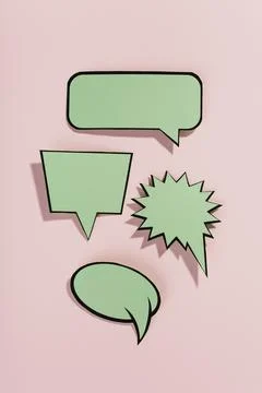 Green speech bubbles with black border pink background Stock Photos