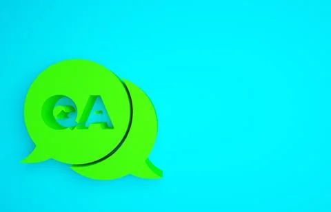 Green Speech bubbles with Question and Answer icon isolated on blue backgroun Stock Illustration