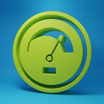 Green Speedometer icon isolated on blue background. Minimalism concept. 3D .. イラスト素材