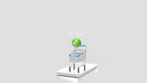 The Green sphere and icon on Mobile  3d Rendering. Stock Illustration