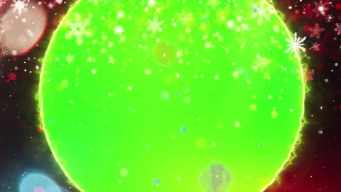 Green Sphere with Falling Snowflakes and Bokeh Lights Stock Footage 337454064