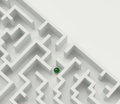 Green sphere inside to the maze. 3d rendering Ilustración de archivo