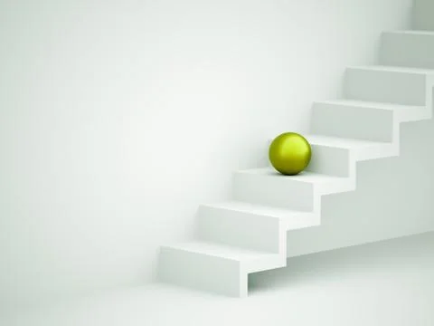 Green sphere on stairs rendered Stock Illustration