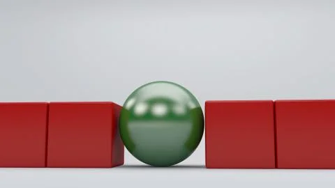 Green sphere standing out in the red cubes concept Stock-Illustration