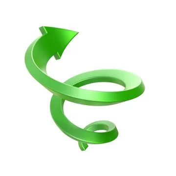 Green spiral arrow.Side view. 3D Stock Illustration