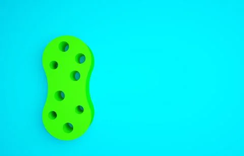 Green Sponge with bubbles icon isolated on blue background. Wisp of bast for  Stock Illustration