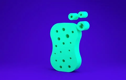 Green Sponge with bubbles icon isolated on blue background. Wisp of bast for  Stock Illustration