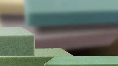Green sponge foam square pieces Stock Footage 303606549