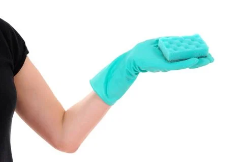 Green sponge in hand Foto stock