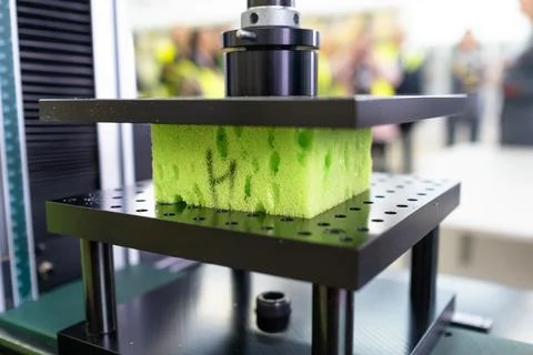 Green sponge under the press. Foto stock