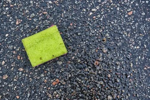 Green Sponge on Wet Textured Surface Stock Photos