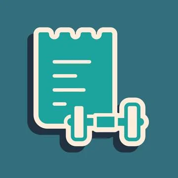 Green Sport training program or fitness plan icon isolated on green backgro.. Illustrazione stock