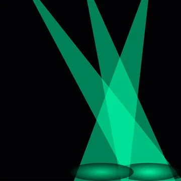 Green Spotlight Beams on Dark Background, Stage Lighting Effect Stock Illustration