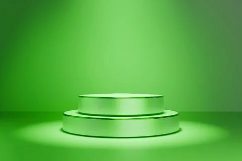 Green spotlight stage with steps 3D render Ilustración de archivo