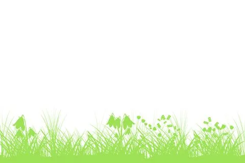 Green spring background with copy space. Summer grass banner with flowers. Stock Illustration