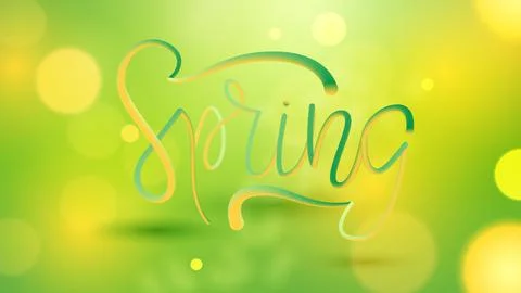 Green spring background with handwritten text vector illustration. Stock Illustration