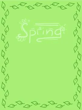 Green spring doodle background witn leaf frame Stock Illustration