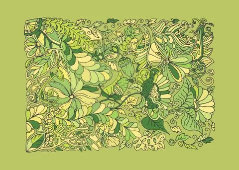 Green spring doodle illustration Stock Illustration
